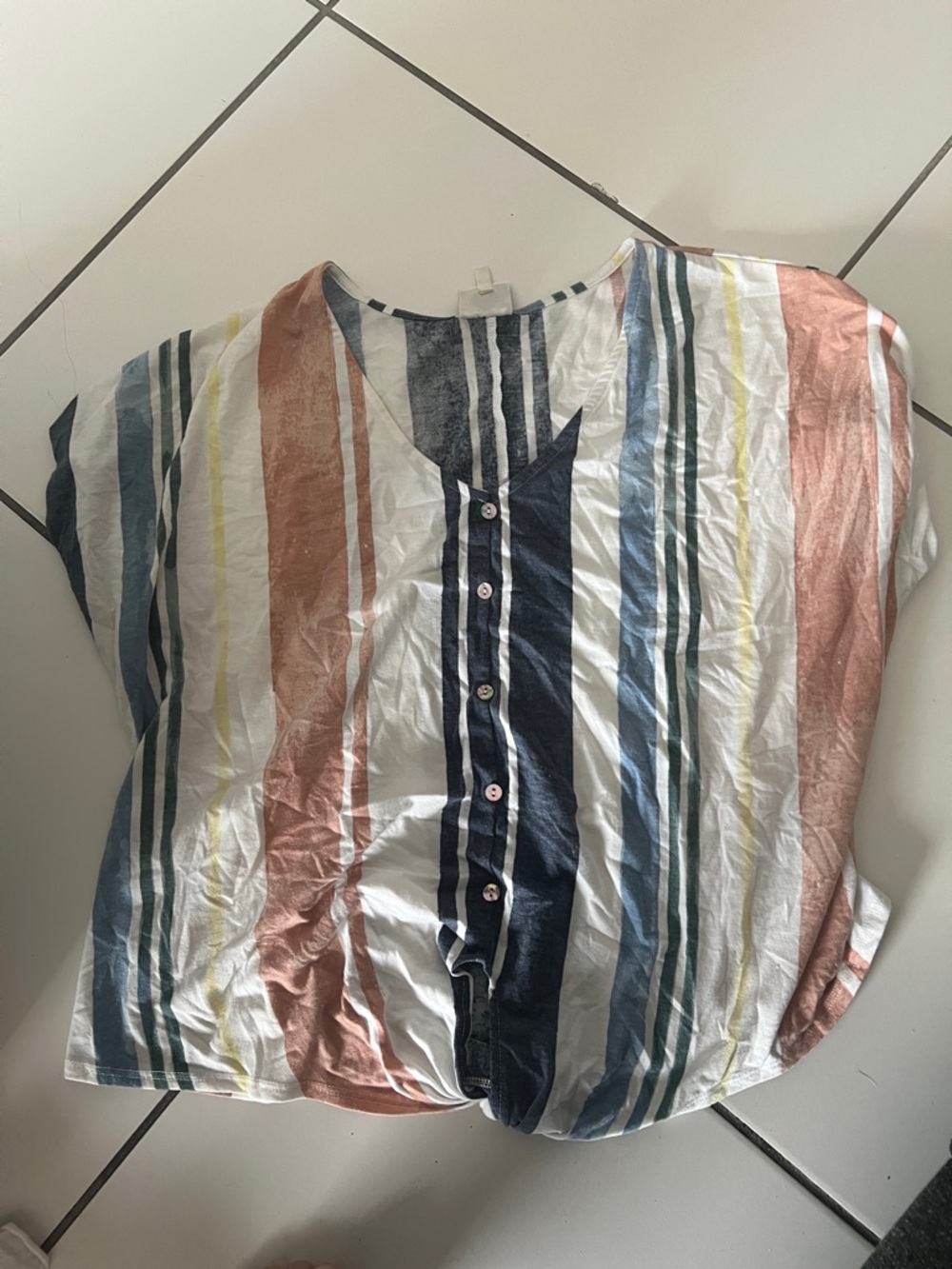 T.J.Maxx Striped Button-Front Blouse in White, Navy, Rust, Blue, Yellow